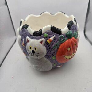 Purple ceramic halloween bowl with ghosts